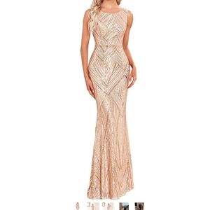 Wear Your Love Sequin Maxi Dress Women Rose Gold  size Small Geometric Prom Gown